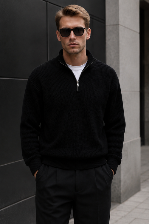 Mens Pearl Half Zipper Knit Sweater