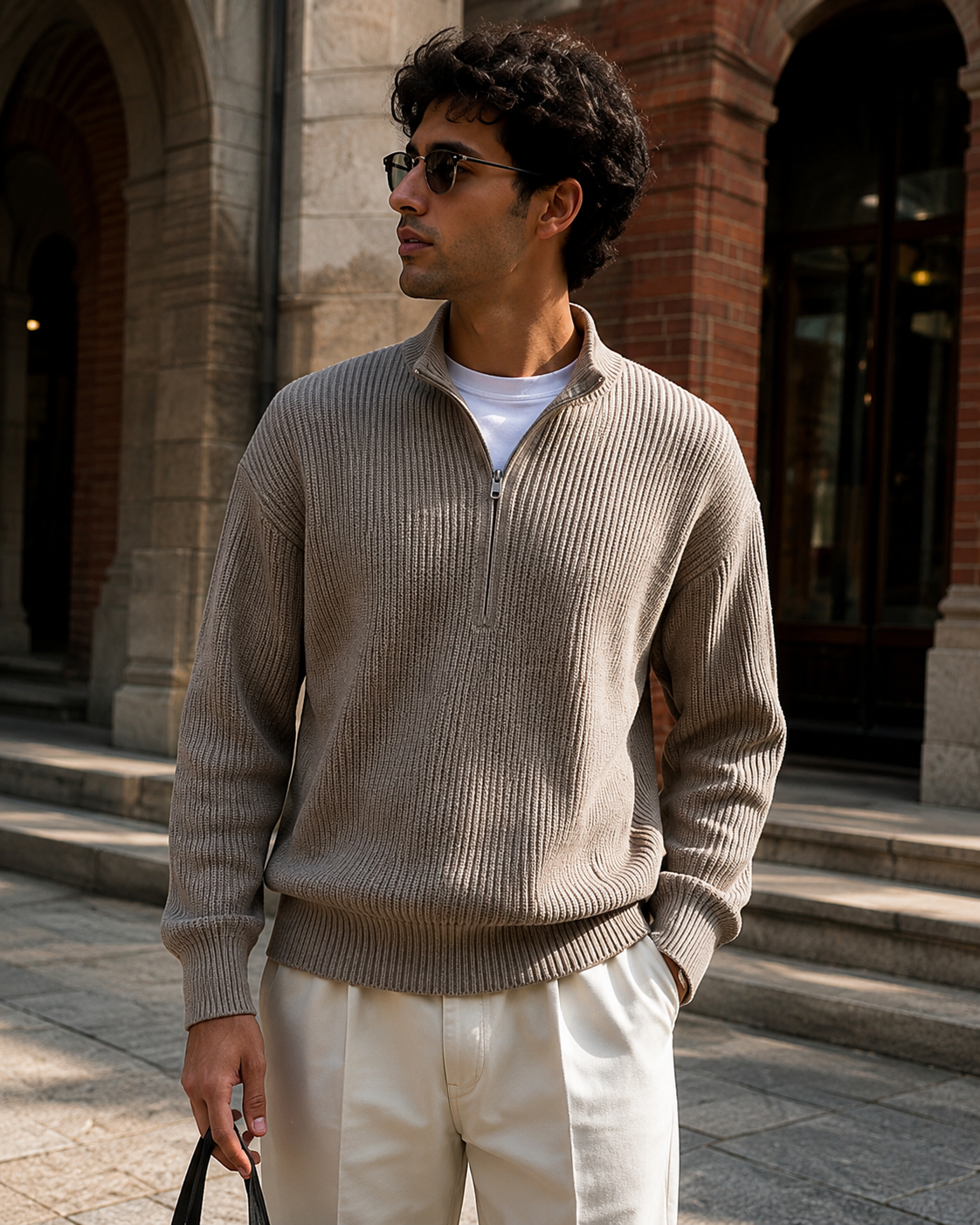 Mens Pearl Half Zipper Knit Sweater