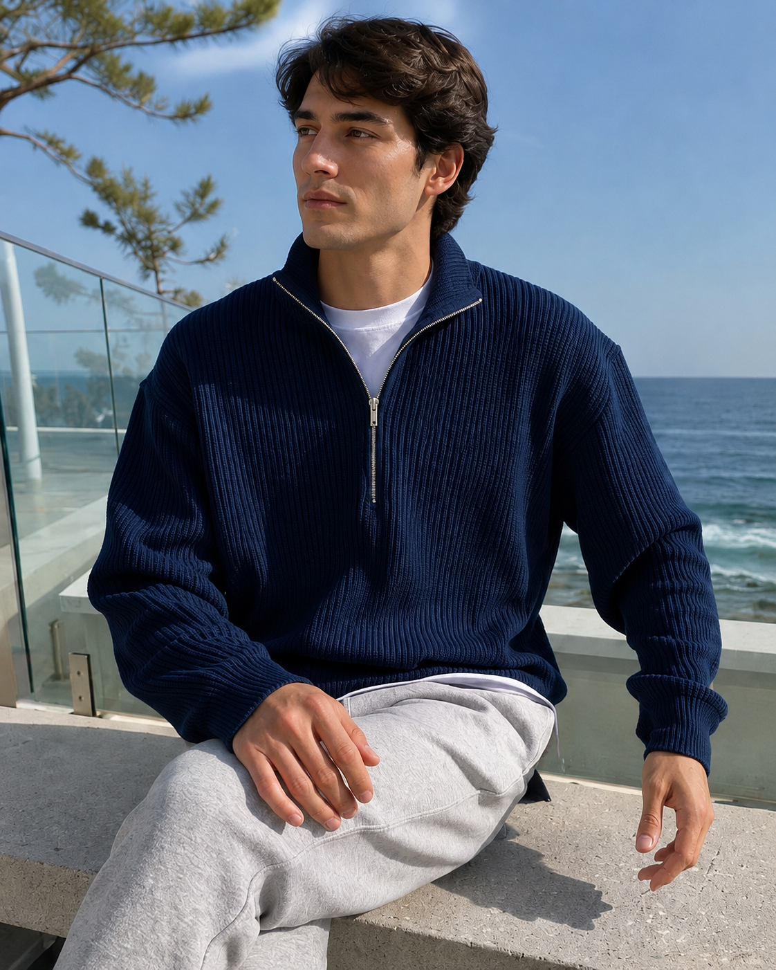 Mens Pearl Half Zipper Knit Sweater