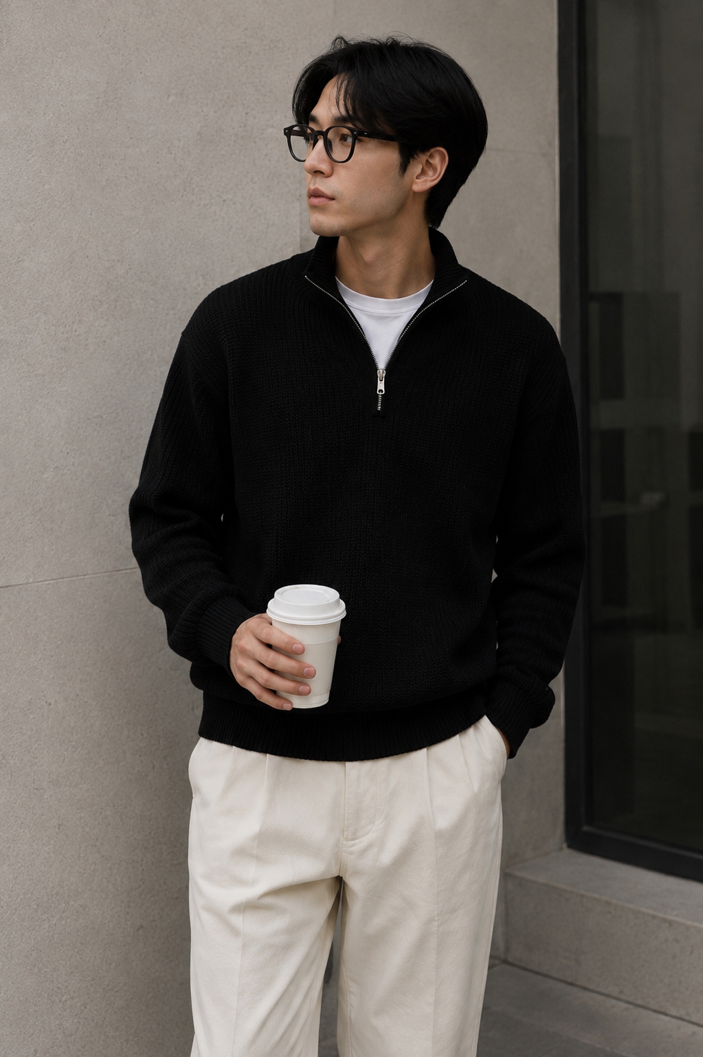 Mens Pearl Half Zipper Knit Sweater