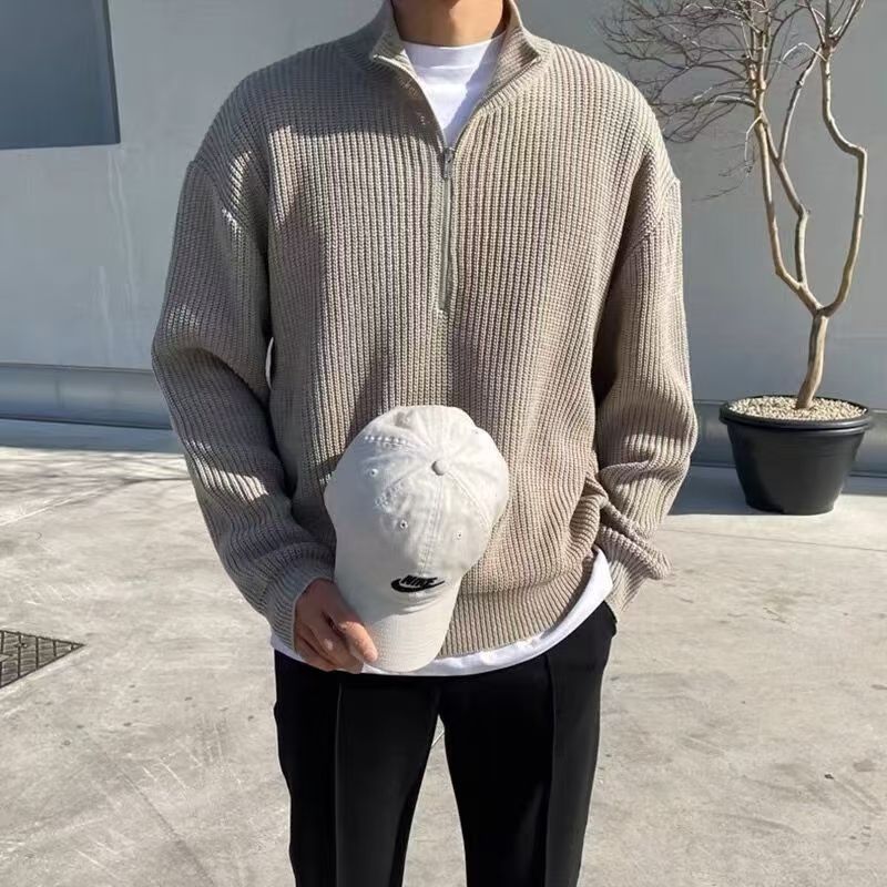 Mens Pearl Half Zipper Knit Sweater