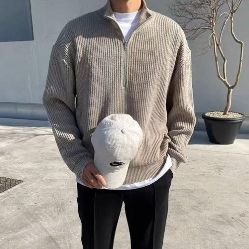Mens Pearl Half Zipper Knit Sweater
