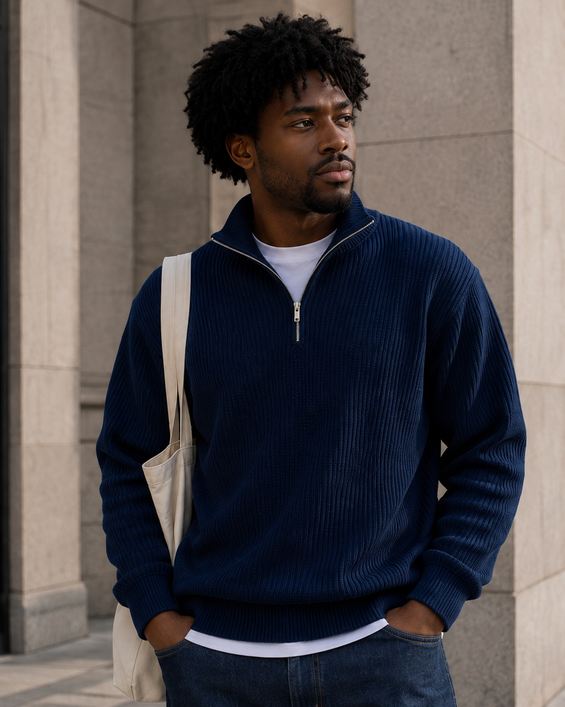 Mens Pearl Half Zipper Knit Sweater