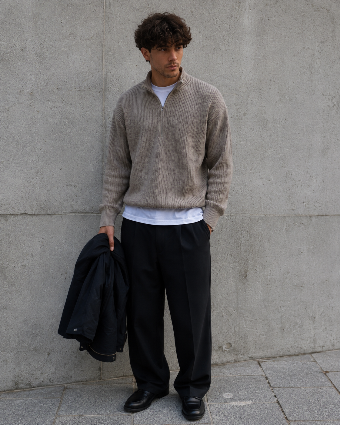 Mens Pearl Half Zipper Knit Sweater