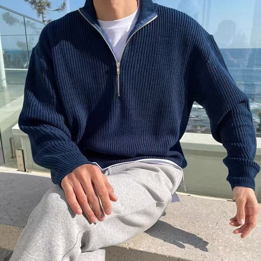 Mens Pearl Half Zipper Knit Sweater